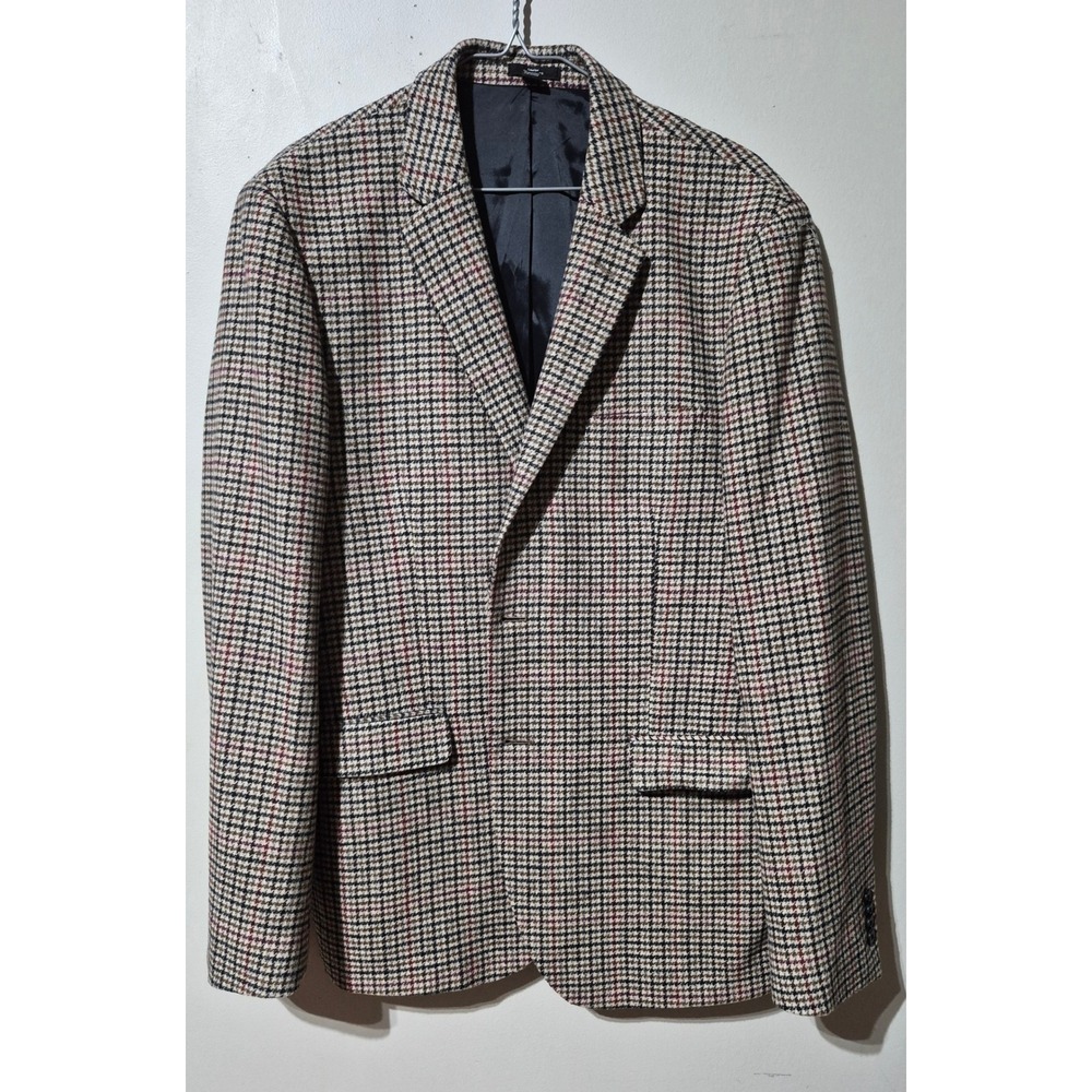 Frank And Oak Laurier Slim Houndstooth Wool Blend Blazer Jacket Mens 42 Brown